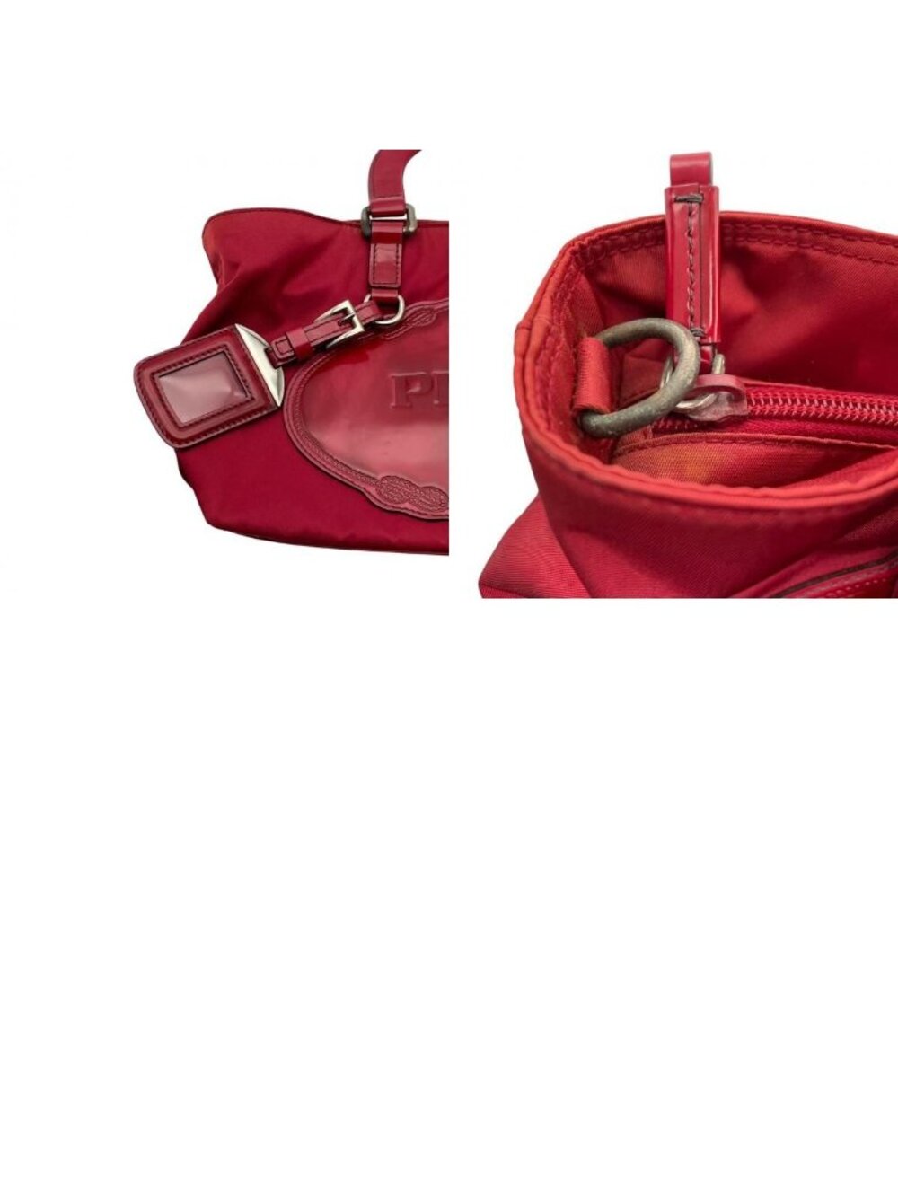 Prada Tote Mini Bag Nylon Patent Enamel Tessuto Red Vintage Classic Outing Walk - Picture 10 of 10